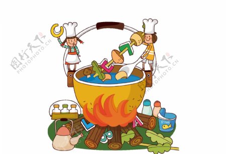 卡通做饭煮菜png元素