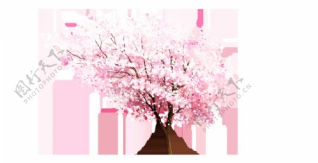粉色鲜花树木png元素