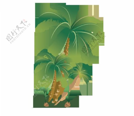 绿色卡通椰子树png元素