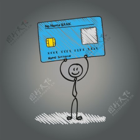 商务手绘线条人物银行卡矢量