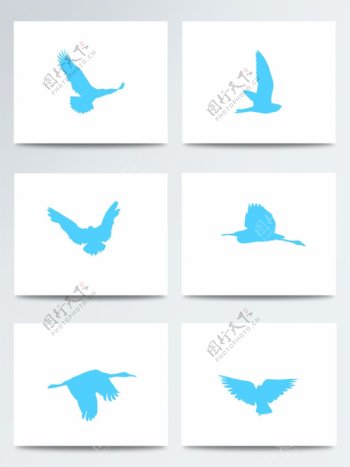 世界湿地日蓝色剪影飞鸟PNG元素