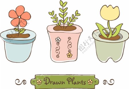 卡通鲜花盆栽png元素