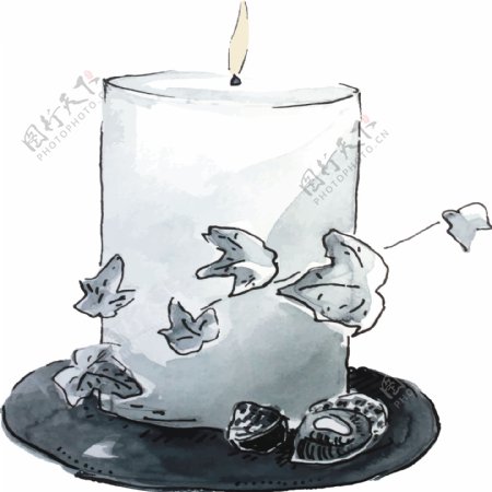 手绘缠绕着树叶的蜡烛透明素材卡通
