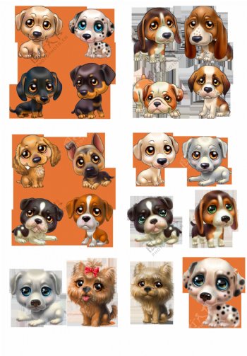 手绘卡通各种小狗透明素材装饰