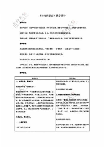 语文人教版版八年级语文下册教学设计4.16云南的歌会