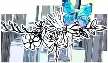 蓝色蝴蝶可爱透明花朵装饰