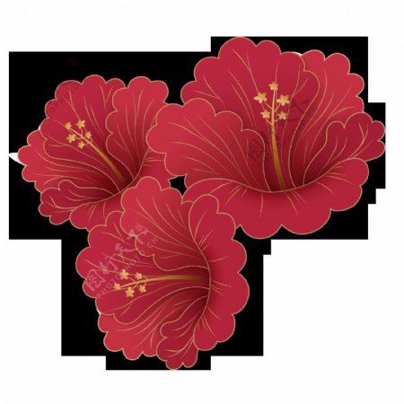 手绘精致红色花朵装饰素材