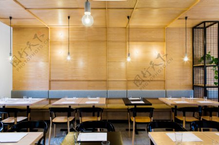 简约餐厅咖啡厅木质墙壁装修效果图