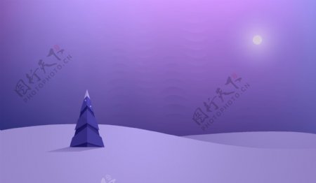 夜晚雪地风景插画