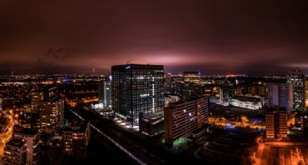 鸟瞰城市建筑夜景