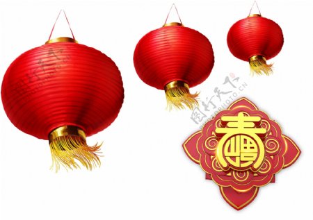 中国风春节贺新年红色灯笼福字元素
