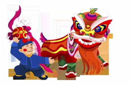 中国风卡通舞狮表演