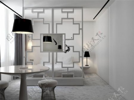 北欧清新时尚卧室白色背景墙室内装修效果图
