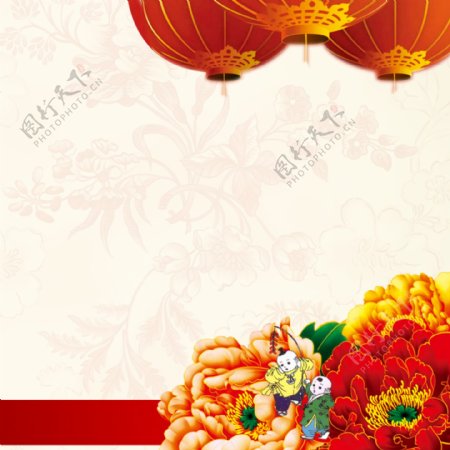 中式牡丹花朵新年主图设计