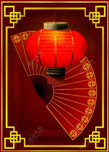 中国传传统灯笼和扇子节日元素