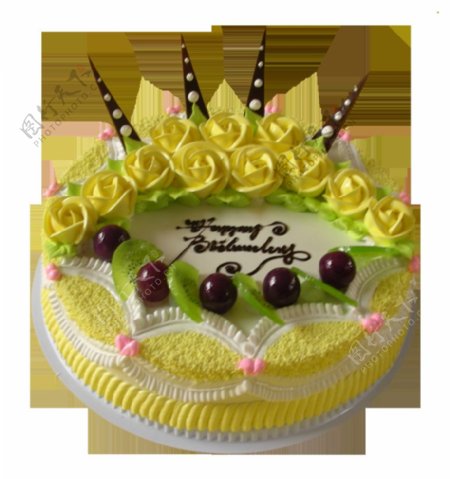 黄色玫瑰花朵车厘子蛋糕图案