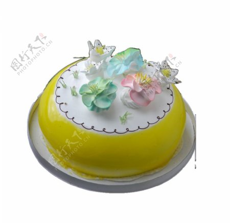 黄色花朵奶油蛋糕素材