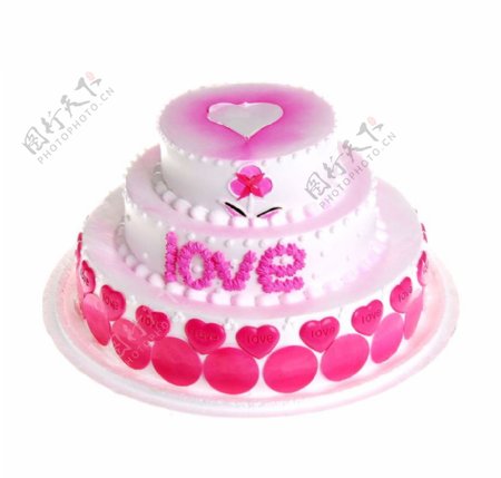 粉色三层爱心蛋糕素材