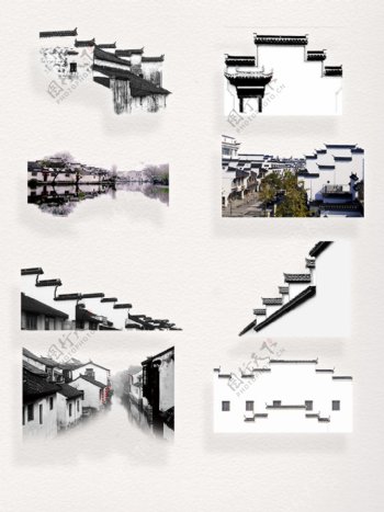 中国大气灰白徽派建筑设计元素装饰图案