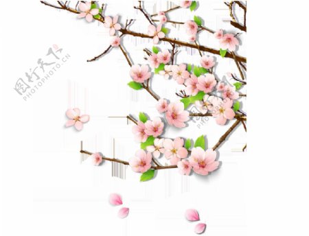 三月桃花树枝png元素