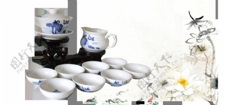 清新蓝色花纹茶具产品实物