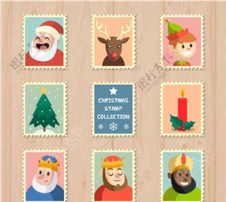8款可爱圣诞元素邮票矢量素材