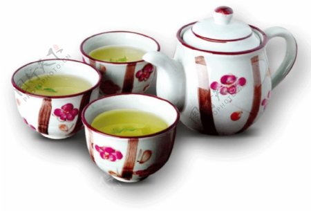 温婉红色印花陶瓷茶具产品实物