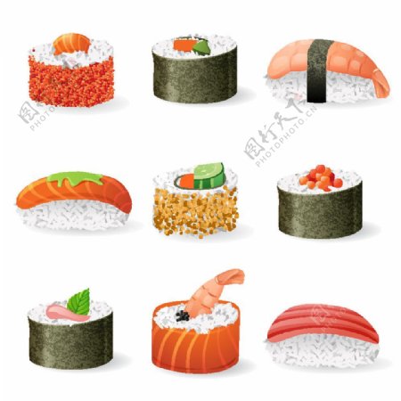 清新寿司卷料理美食装饰元素