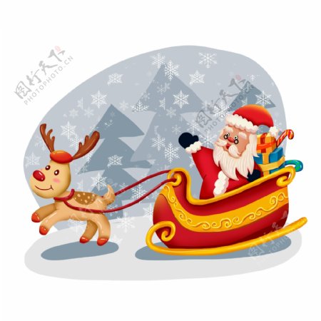 卡通送礼物的圣诞老人圣诞节麋鹿雪花元素