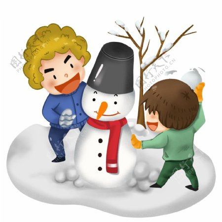 冬季打雪仗卡通儿童