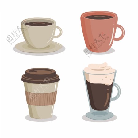 4款不同的咖啡杯插画元素