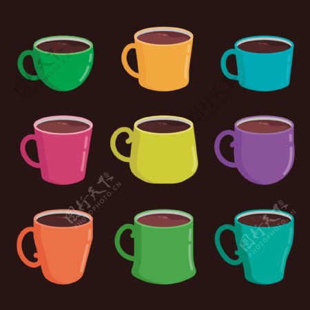 9款彩色咖啡杯插画矢量元素