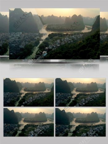 2k大美中国鸟瞰漓江自然乡村城市景观