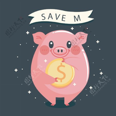 可爱商务小猪存钱罐插画