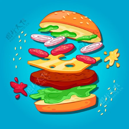 卡通时尚的汉堡插画