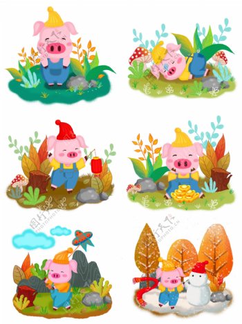 猪年动物猪手绘可爱卡通小猪插画