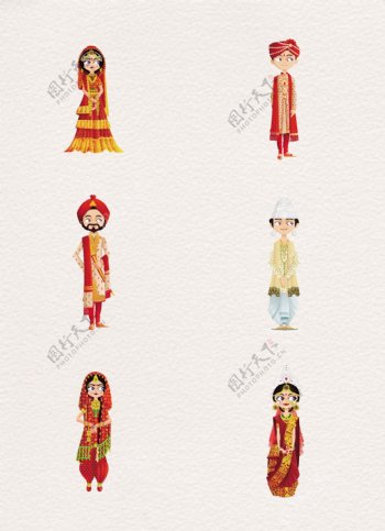 卡通手绘6个印度新郎新娘形象设计