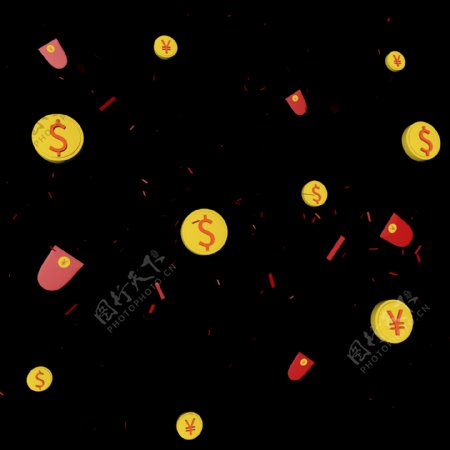 3D金币红包C4D春节活动素材喜庆钱币