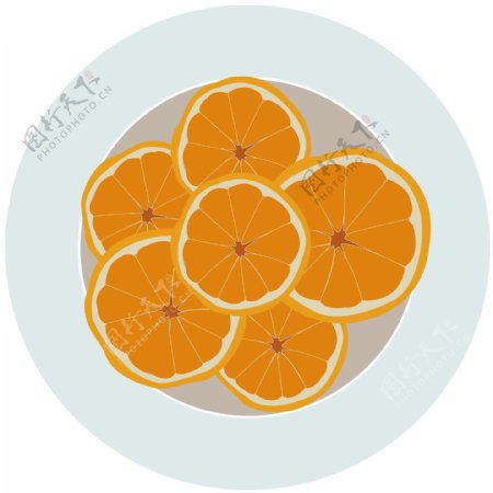 手绘卡通扁平化一盘橘黄色的美味柠檬片