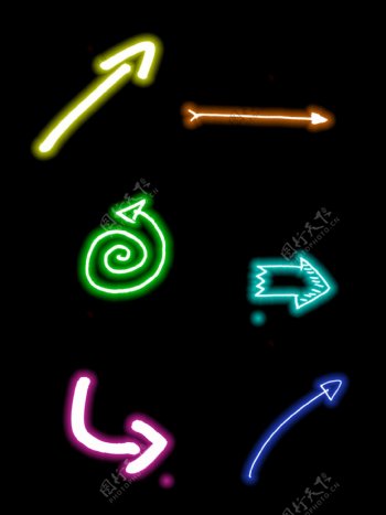 方向箭头手绘涂鸦彩色霓虹光效元素设计