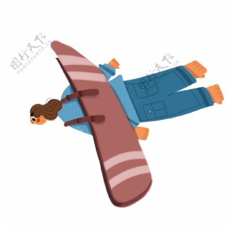 卡通手绘玩滑翔机的女孩可商用元素