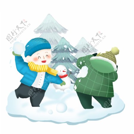 冬季打雪仗卡通儿童可商用场景插画1