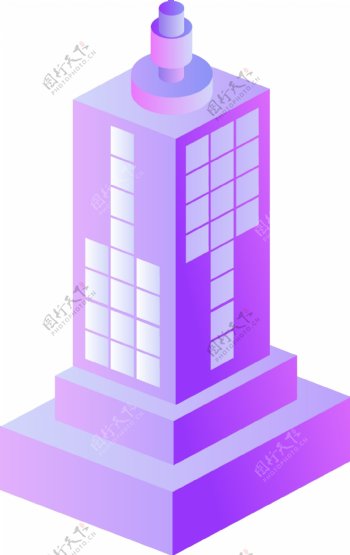 2.5D蓝紫渐变房屋建筑装饰