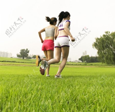 草地跑步晨跑运动女士