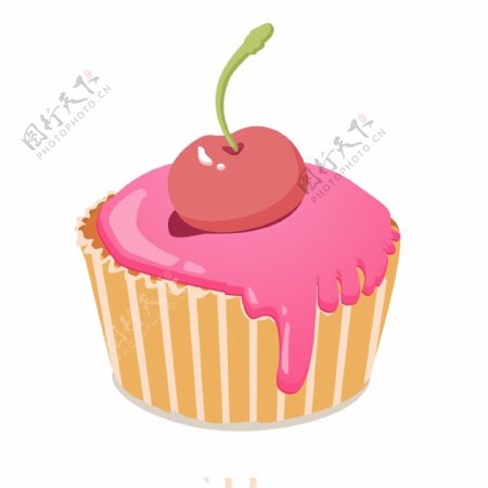 手绘樱桃蛋糕粉色商用元素