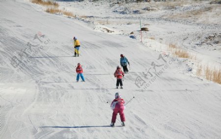 赛道上滑雪的人们