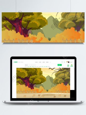 彩绘秋季树林背景素材