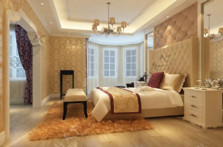 现代欧式温馨卧室效果图模型