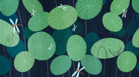 夏日荷叶蜻蜓banner背景素材