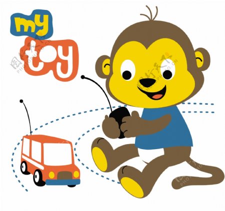 小猴子玩遥控车可爱卡通图